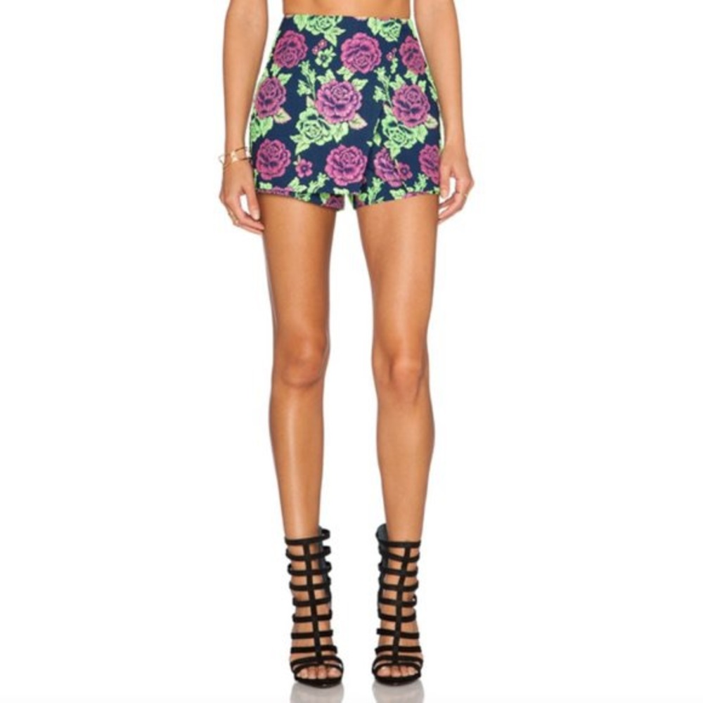 NBD Floral Print Shorts - Purple and Green
